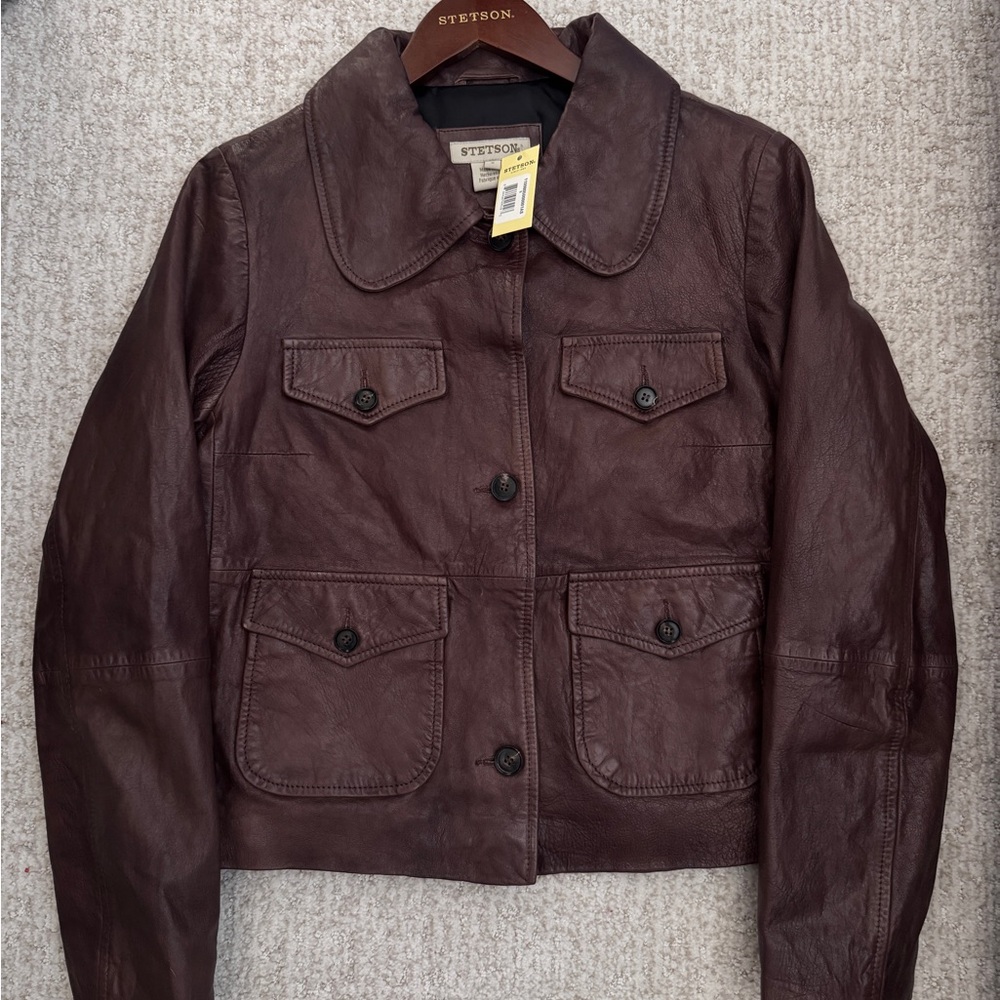 Stetson Brown Lamb Leather Cropped Jacket Size S NWT